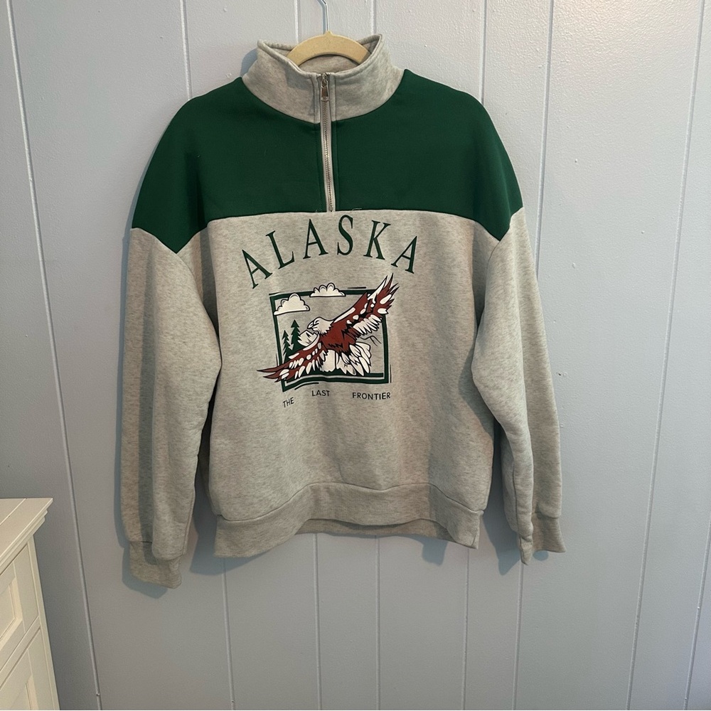 Alaska Green and Gray Men's Quarter Zip Sweater
